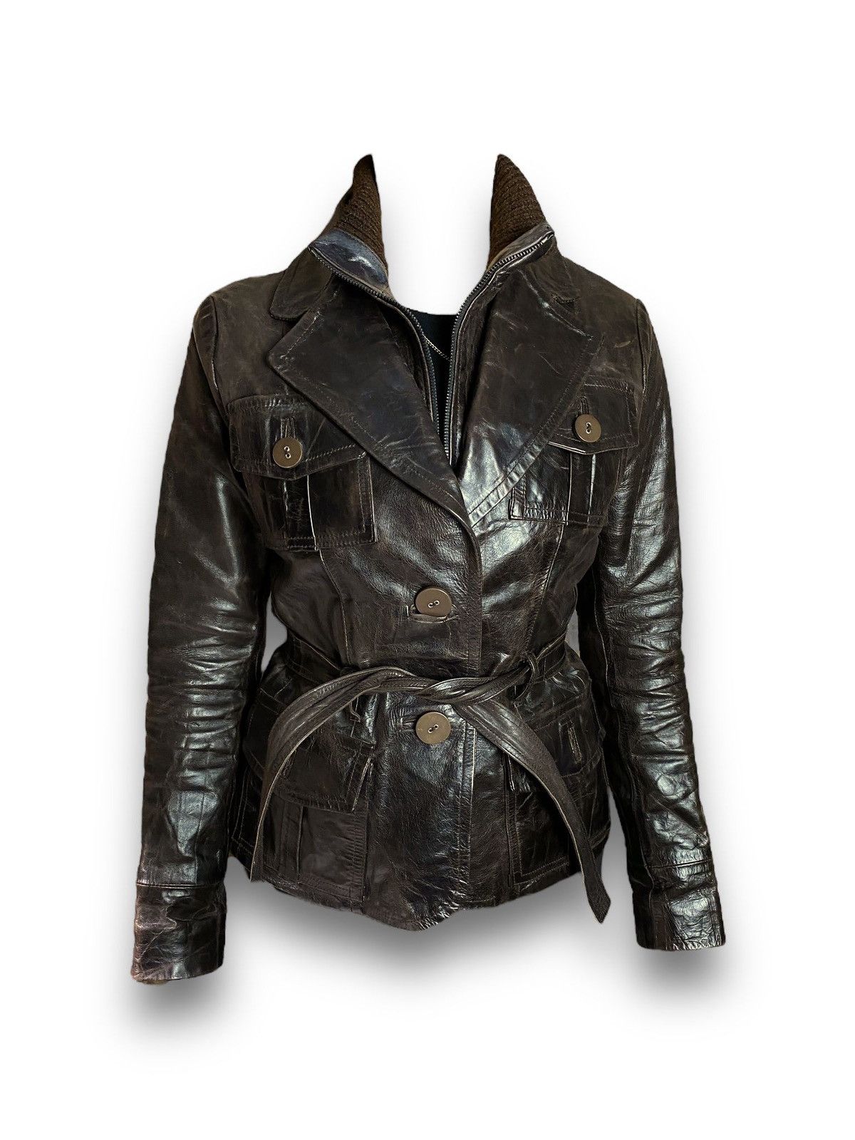 Vintage Ventcouvert Brown leather fitted jacket vintage oldmoney y2k Size S / US 4 / IT 40 - 1 Thumbnail
