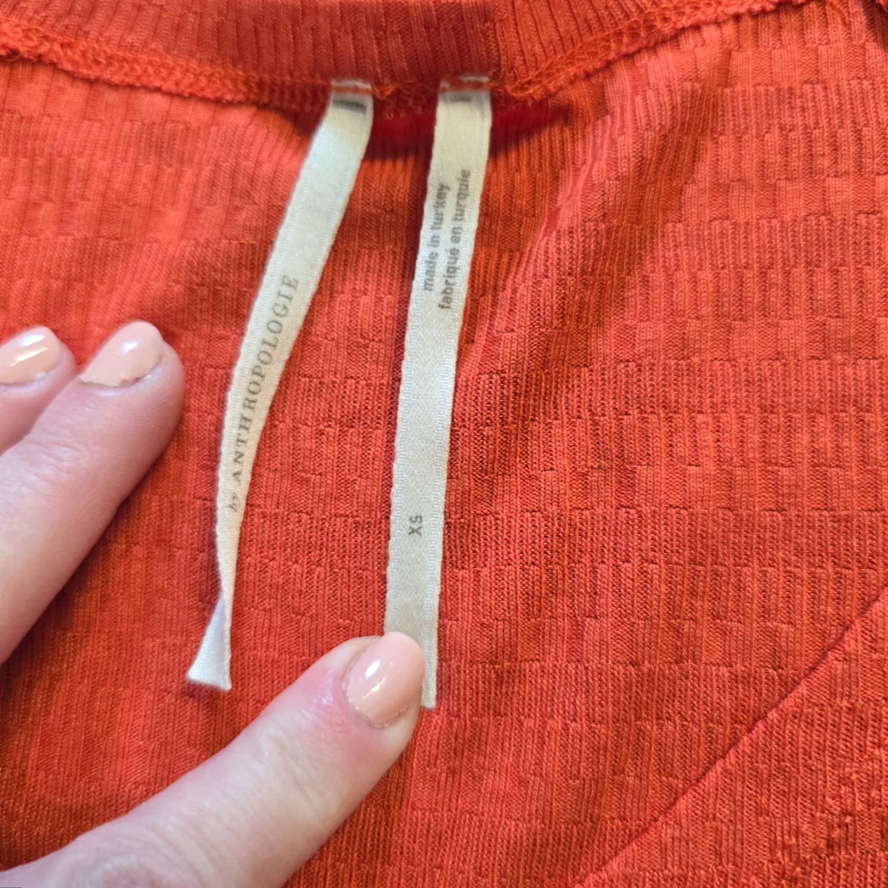 Anthropologie Anthropologie Blouse Womens XS Orange Textured Ruched Crop V Neck Casual Basic Knit Shirt Modern Classic Summer Spring Womens Size XS / US 0-2 / IT 36-38 - 5 Thumbnail