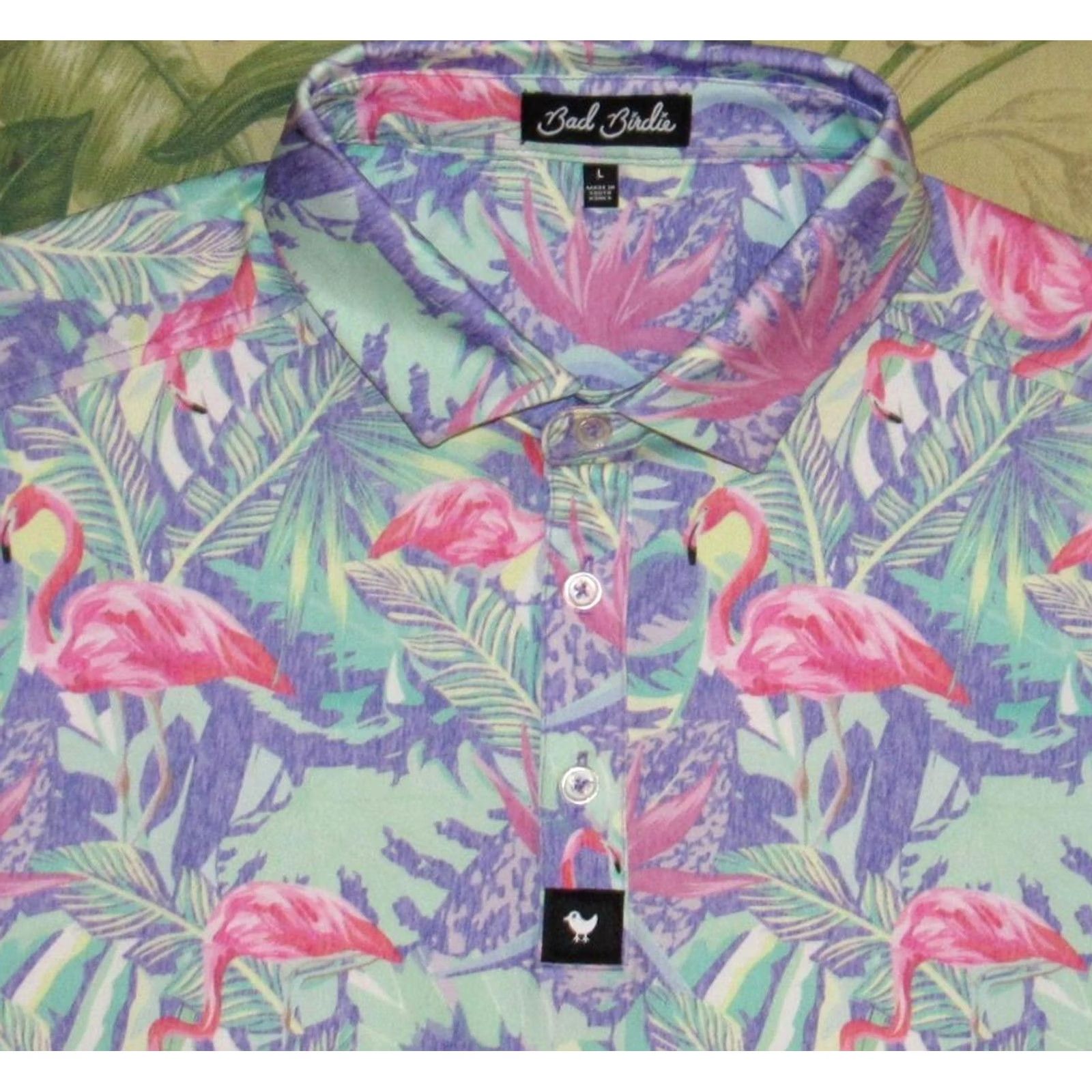 Vintage BAD BIRDIE Flamingo Short Sleeve Polo Shirt Large Mens Size US L / EU 52-54 / 3 - 2 Thumbnail