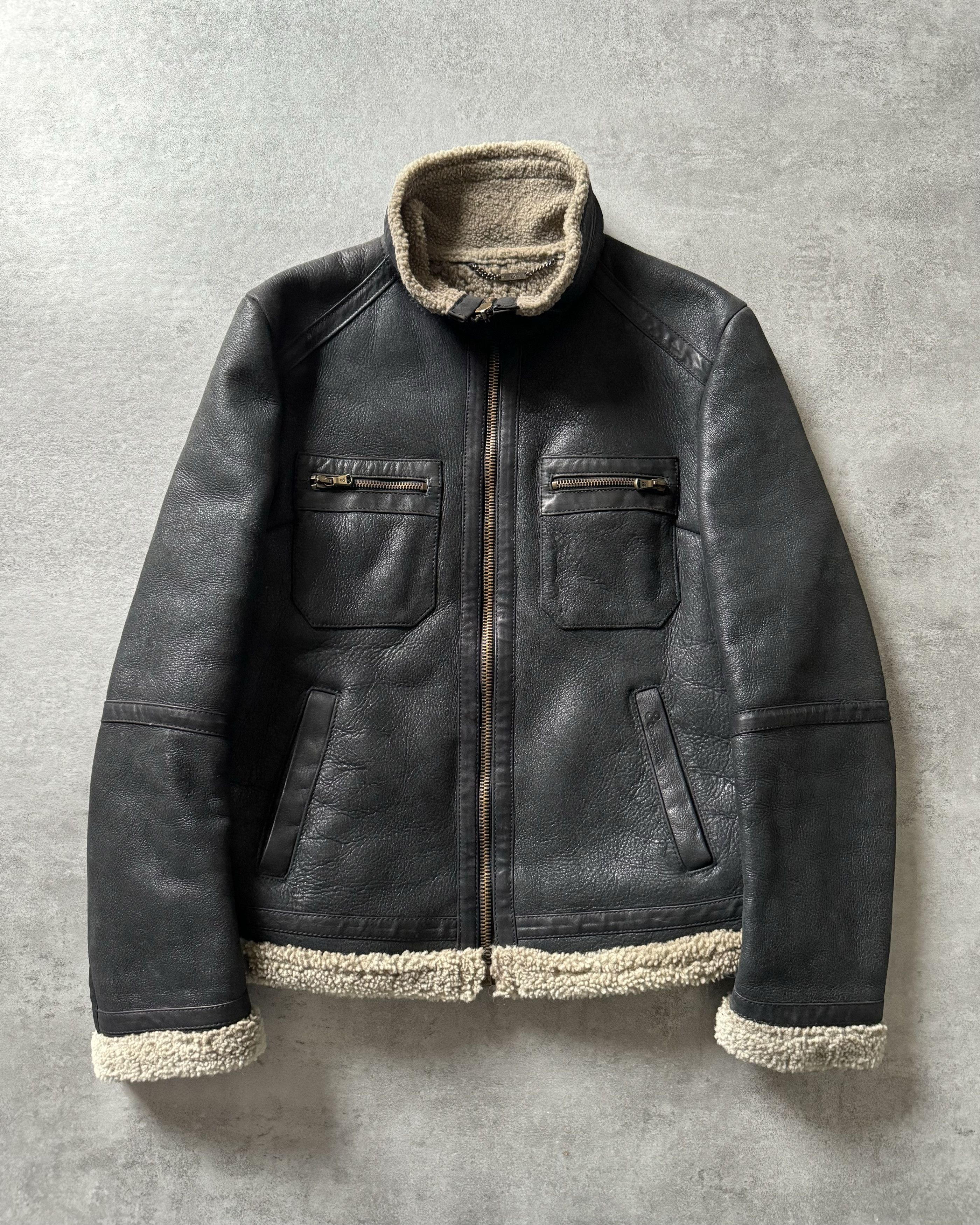 image of Archival Clothing x Dolce Gabbana 1990S Dolce & Gabbana Shearling Leather Jacket in Black (Size Sma