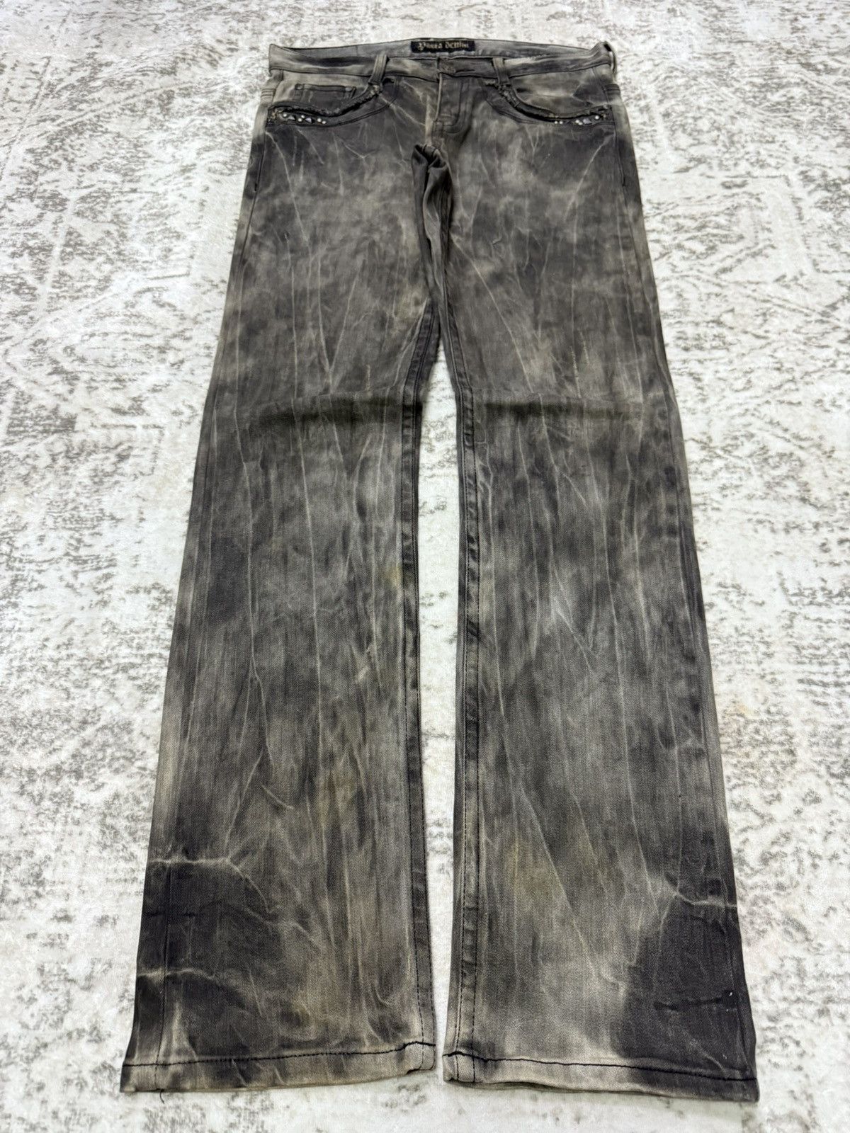 Japanese Brand Pasta Denim Studded Waxed Coated Jeans