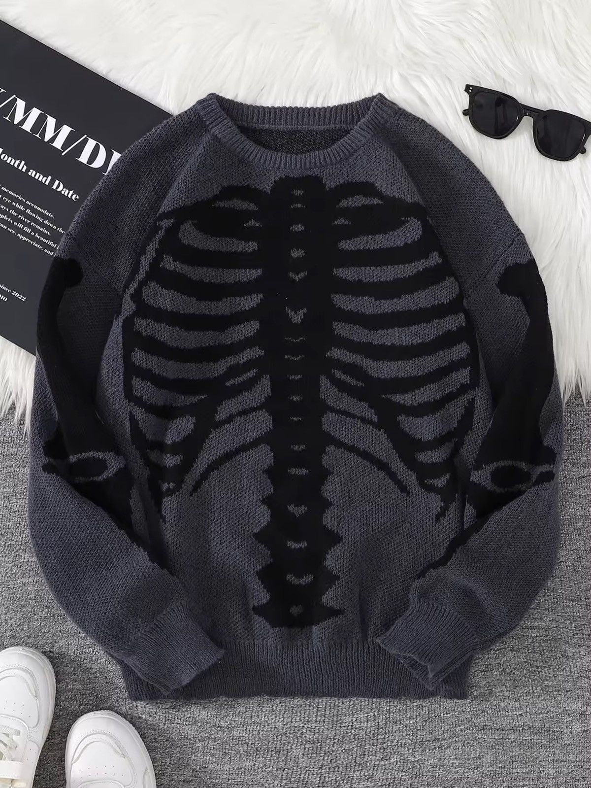 Japanese Brand Skeleton Knit Sweater – Dark Aesthetic Ribcage Design Size US M / EU 48-50 / 2 - 1 Thumbnail
