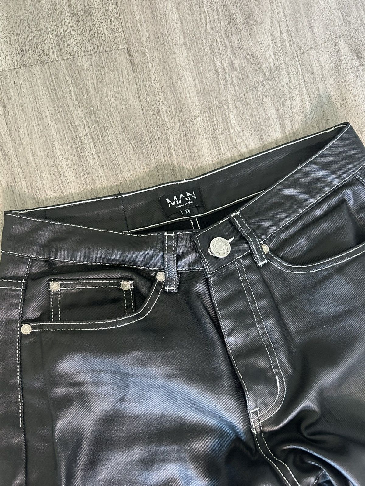 Boohoo Faux Leather Straight Leg Denim Size US 30 / EU 46 - 4 Thumbnail