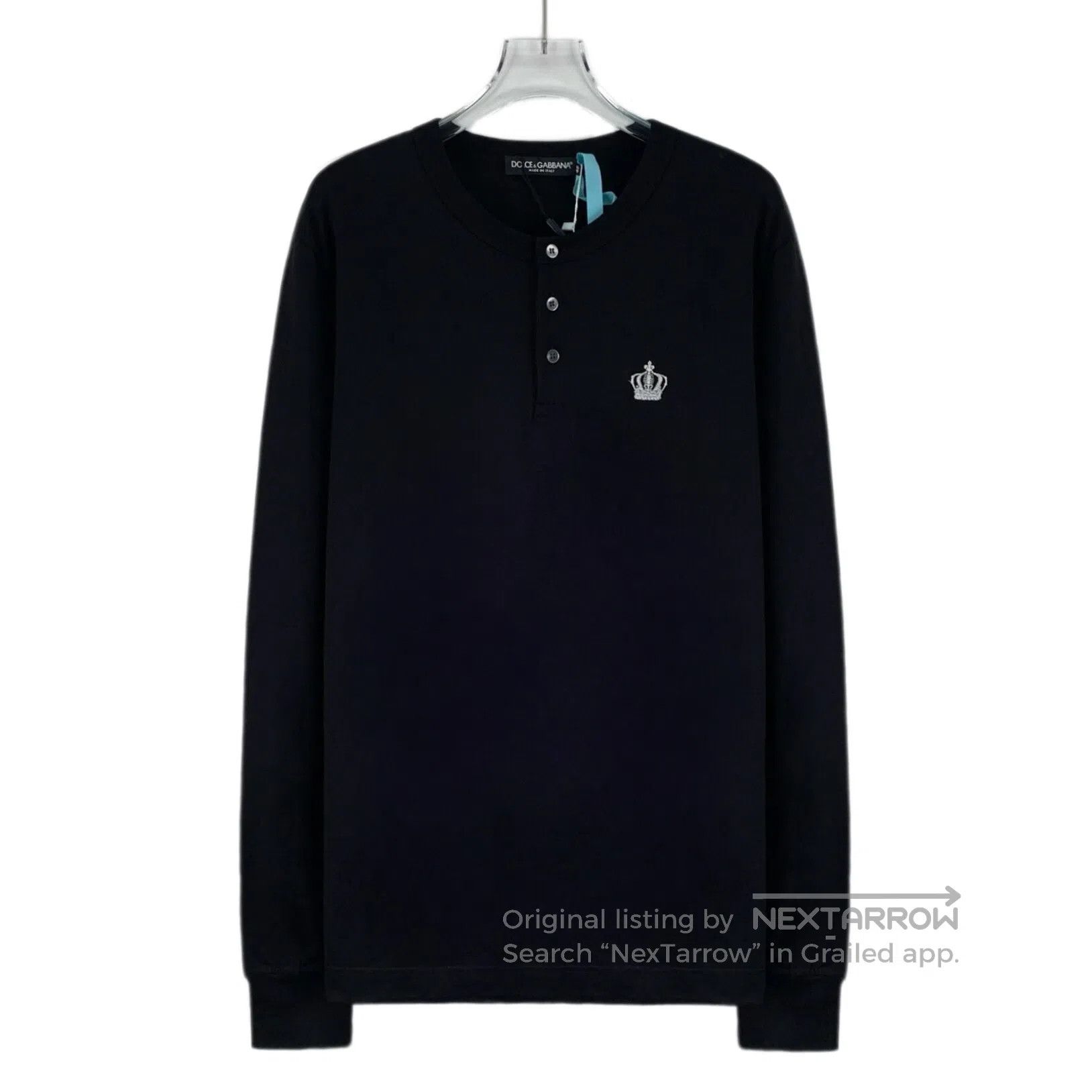 Dolce & Gabbana Dolce Gabbana Black Crown Embroidered Cotton Round Neck Si Size US S / EU 44-46 / 1 - 1 Thumbnail