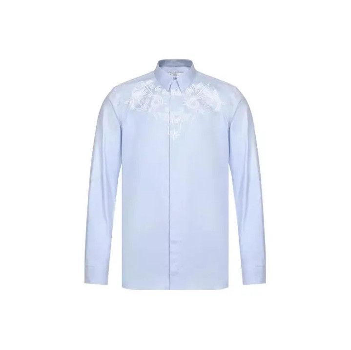 Givenchy GIVENCHY Men's Blue Long-Sleeve Square Collar Shirt Size US XXS / EU 40 - 1 Thumbnail