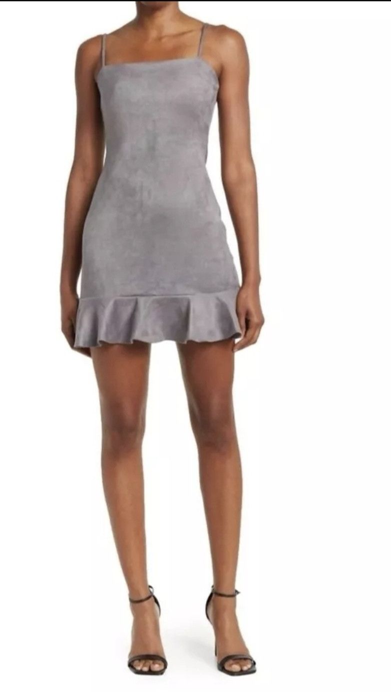 Susana Monaco Susana Monaco String Silver Faux Suede Ruffled Mini Dress Size XL / US 12-14 / IT 48-50 - 7 Thumbnail