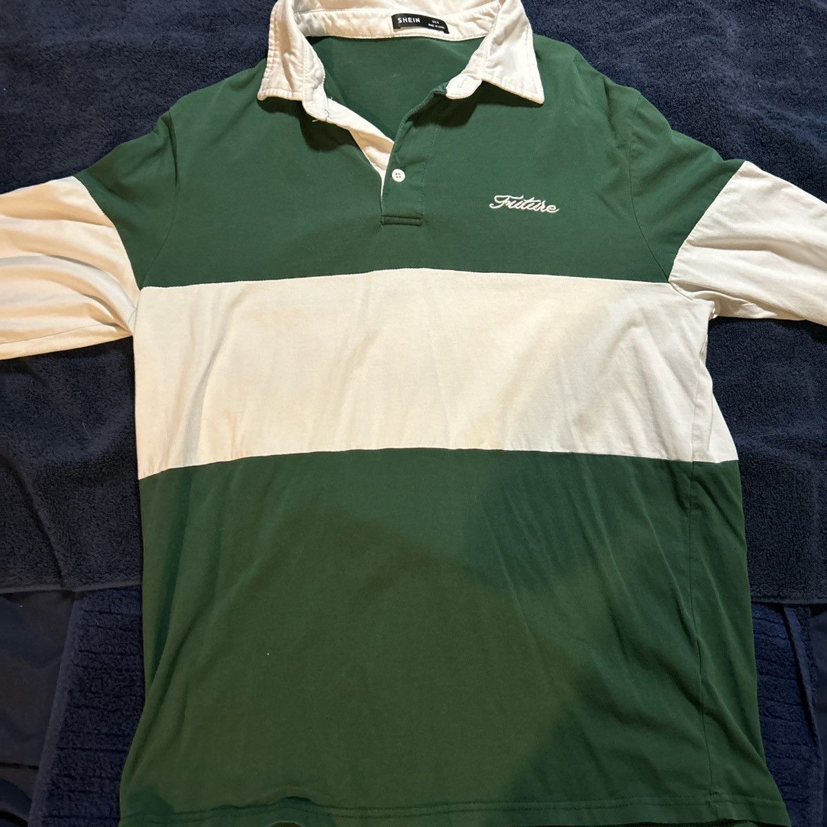 Shein Green Long-Sleeve SHEIN Striped Polo Shirt Size US M / EU 48-50 / 2 - 1 Thumbnail
