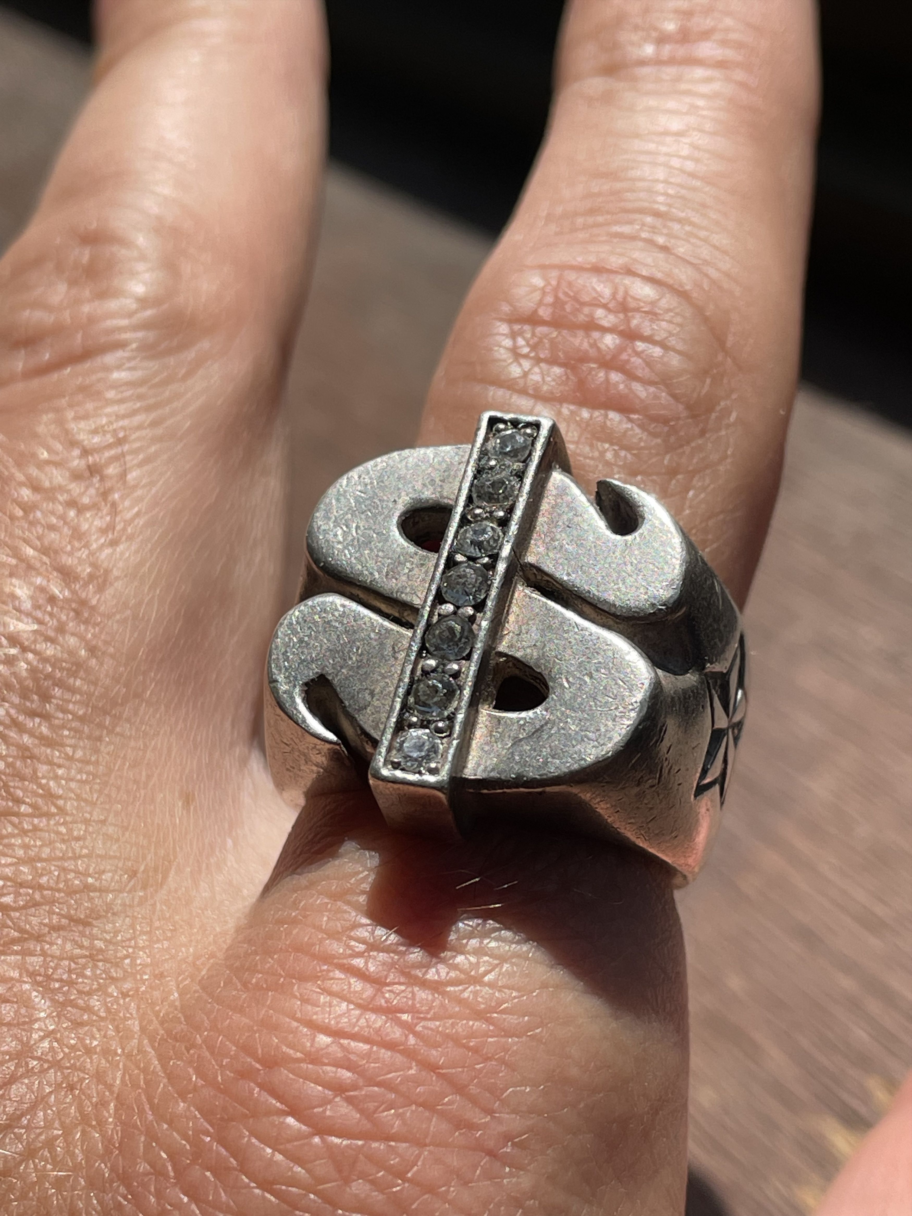 291295=Homme Rare Vintage 291295 Sterling Silver Dollar Sign Ring Size ONE SIZE - 7 Thumbnail
