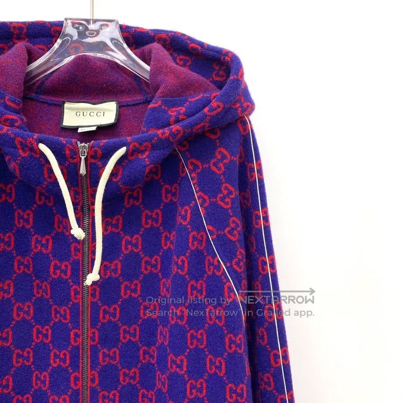 Gucci Gucci Dark blue logo jacquard full print wool hooded zippe Size US XL / EU 56 / 4 - 3 Thumbnail
