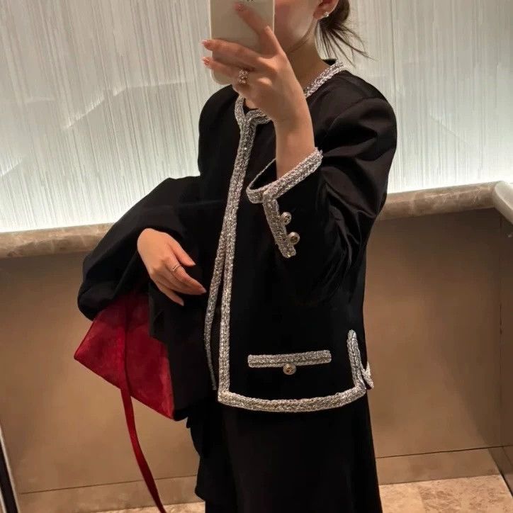 Chanel Chanel Black Silver Satin Coat Size US XS / EU 42 / 0 - 1 Thumbnail