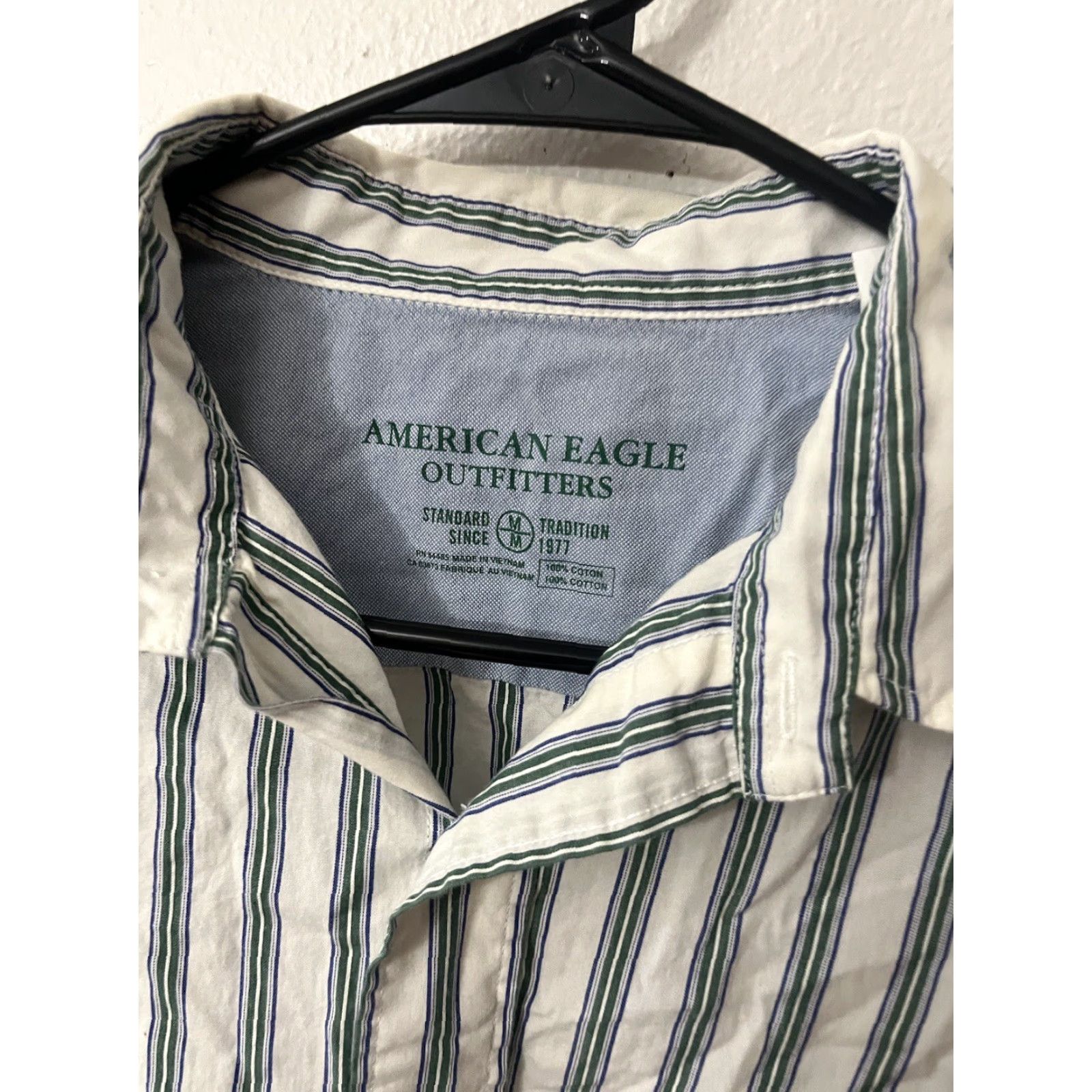 American Eagle Outfitters VINTAGE American Eagle Outfitters Button-Up Shirt Mens M White & Green Striped Long Sleeve - Casual, Cotton, Regular Fit, 23 in Chest - Mens Size US M / EU 48-50 / 2 - 2 Thumbnail