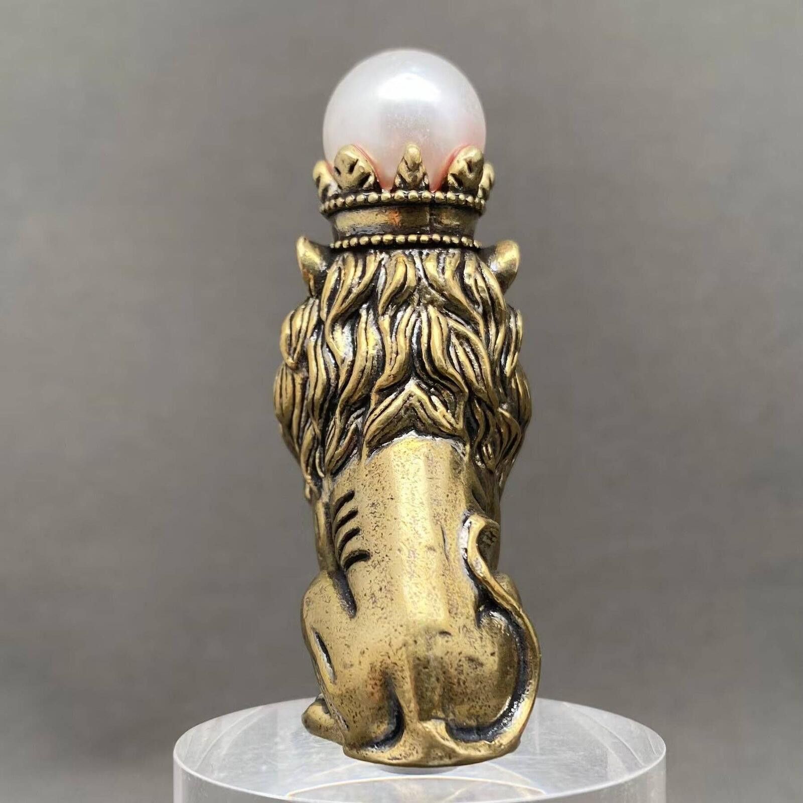 Unknown London Brass Lion Figurine with Crown and Pearl Accent Size ONE SIZE - 3 Thumbnail