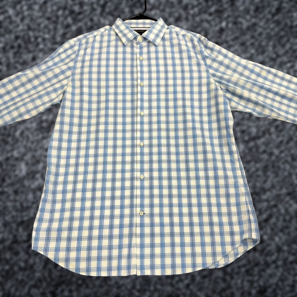 Banana Republic Banana Republic Button-Up Mens XL Blue Cotton Non-Iron Slim Fit Plaid Preppy Shortened? Size US XL / EU 56 / 4 - 1 Thumbnail