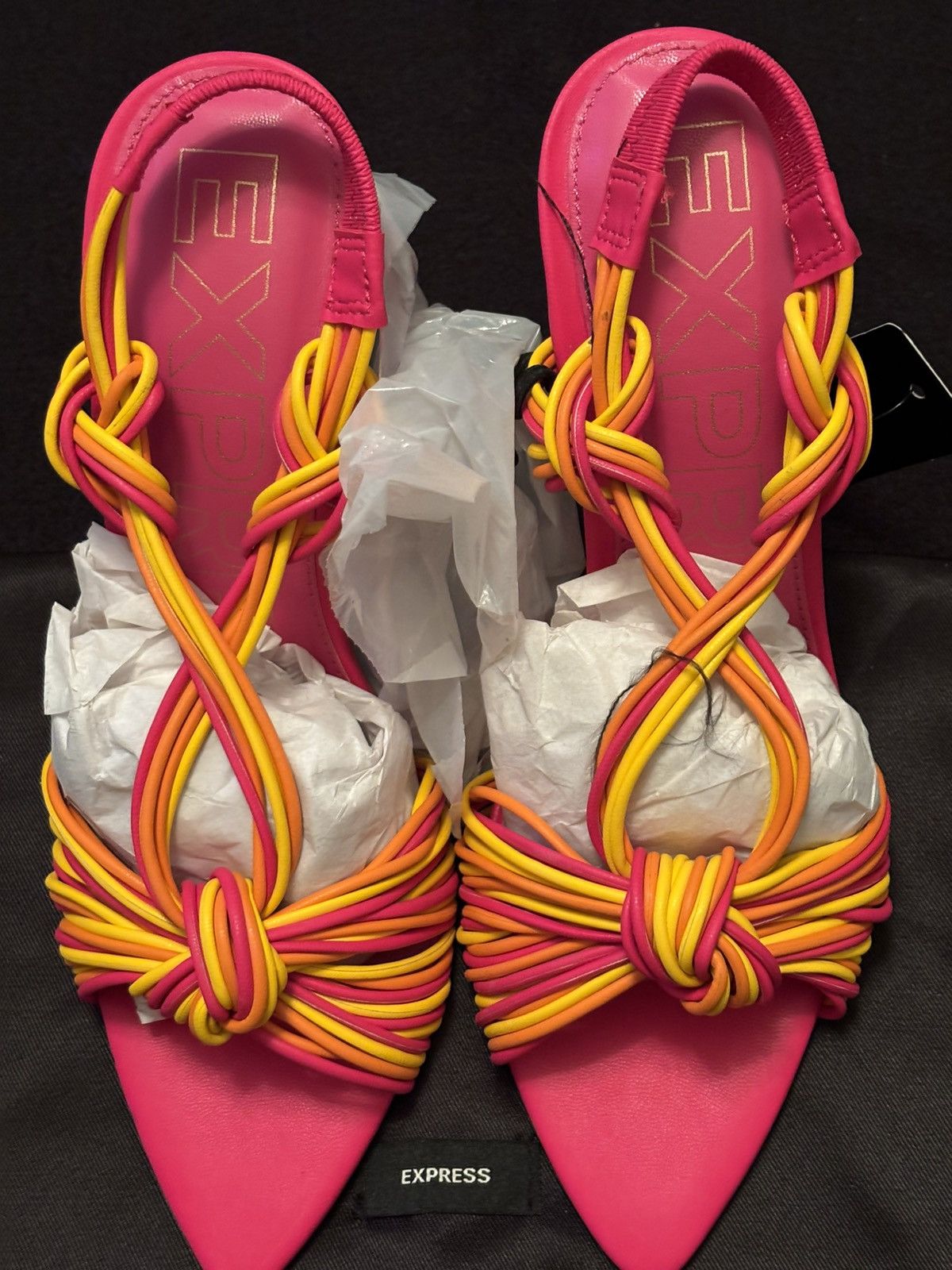 Express Woven Multi Strap Heeled Sandals- EXPRESS BRAND- Size 8W Size US 8 / IT 38 - 9 Thumbnail