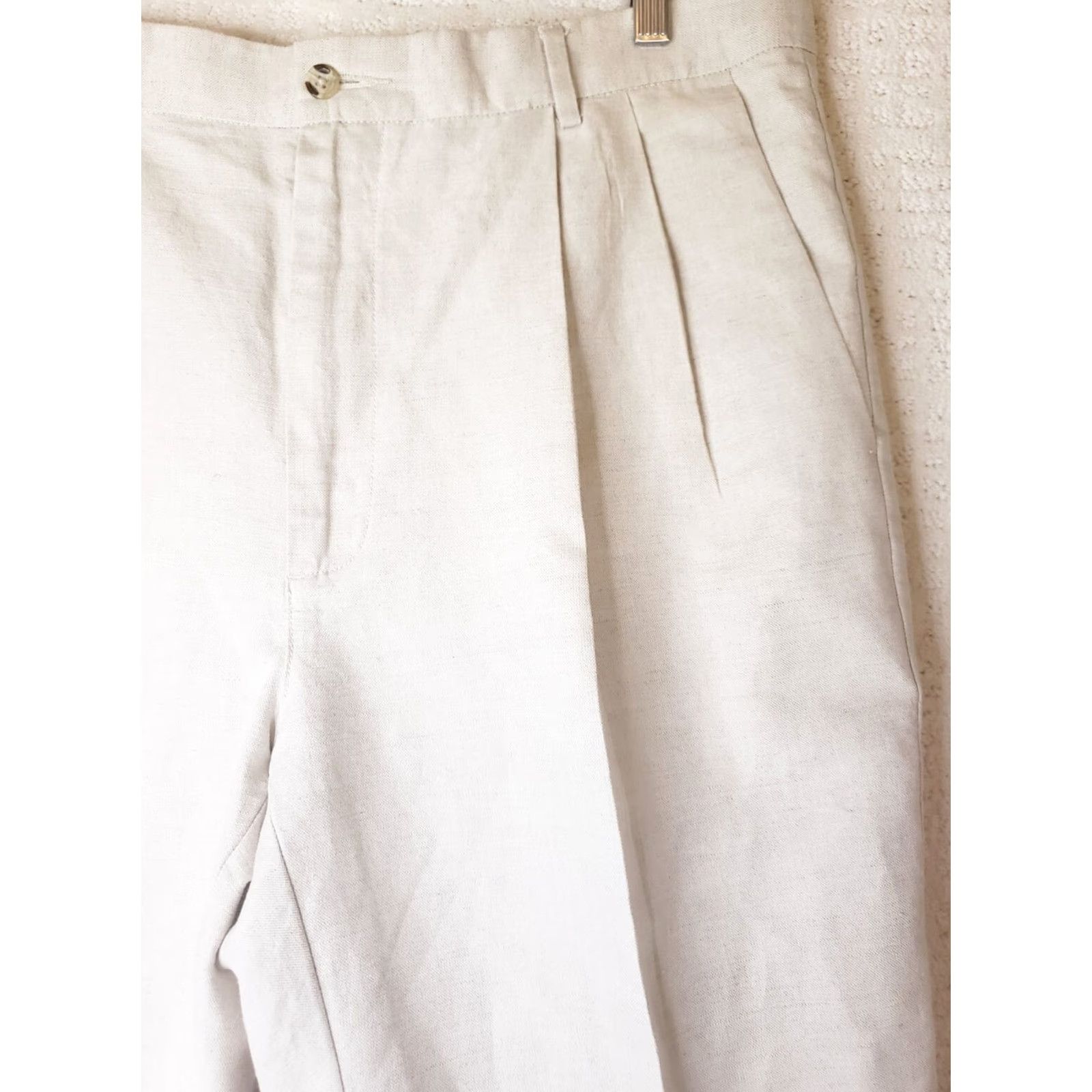 Club Room Club Room Linen Blend Pants 38W x 30L Beige Men Straight Leg Pleated Front Cuffed Regular Fit Business Casual Trousers Size US 38 / EU 54 - 5 Thumbnail