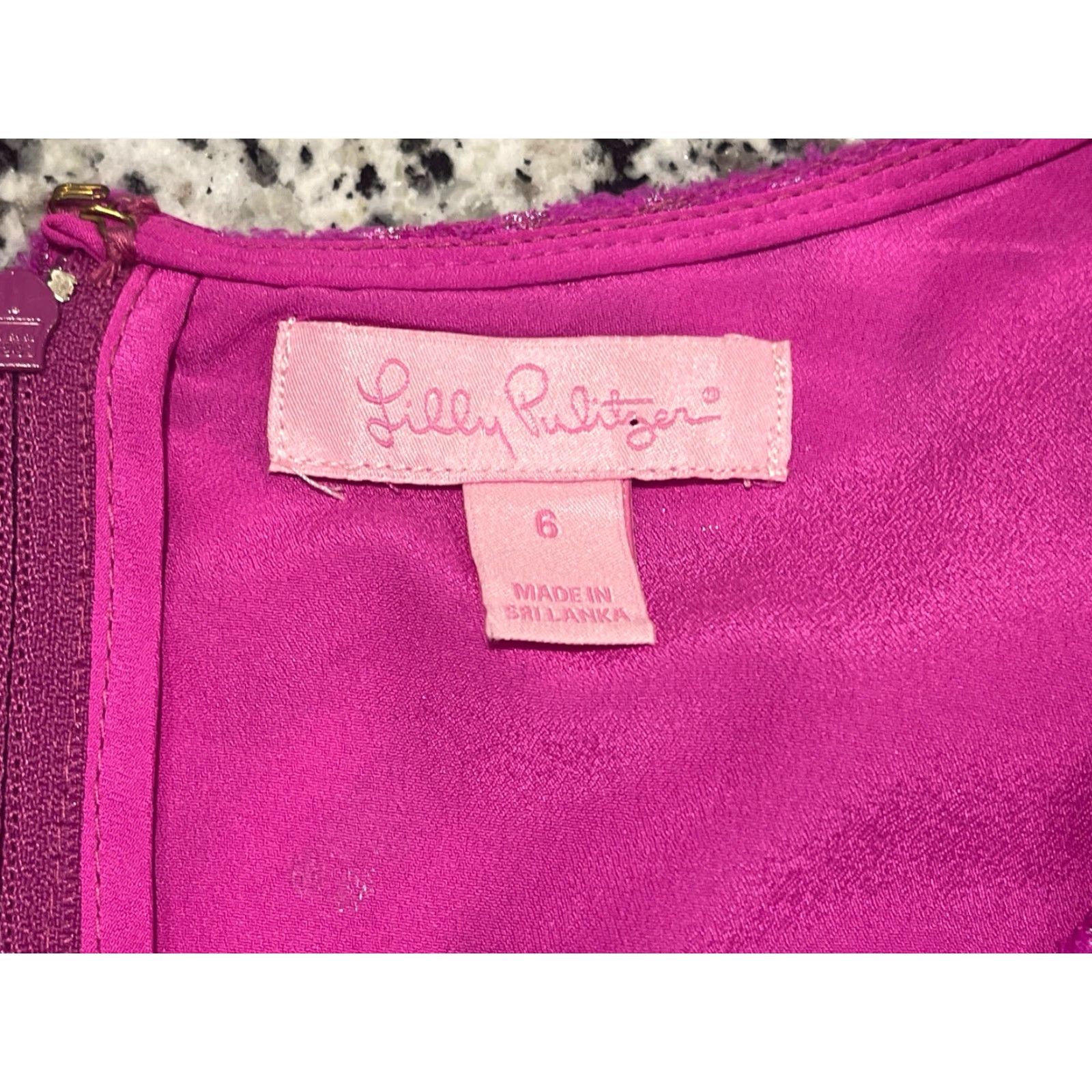Lilly Pulitzer Lilly Pulitzer Dress Sheath 6 Purple Lace Metallic V-Neck Short Sleeve Cap Sleeve Knit Nylon Knee Length Womens Size M / US 6-8 / IT 42-44 - 7 Thumbnail