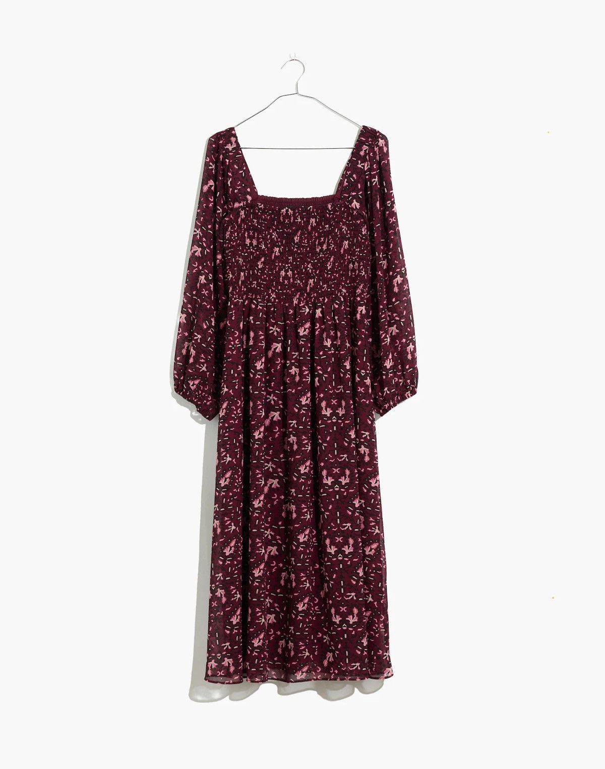 NWT (Re)sourced Georgette Sheer-Sleeve Smocked Midi Dress