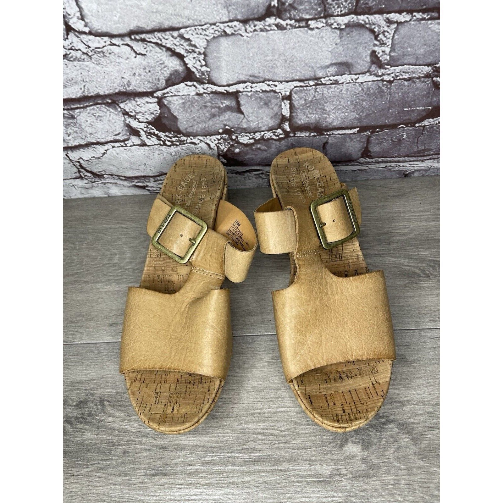 Other Kork Ease Tan Leather Cork Platform Strap High Wedge Sandals Size US 10 / IT 40 - 24 Thumbnail