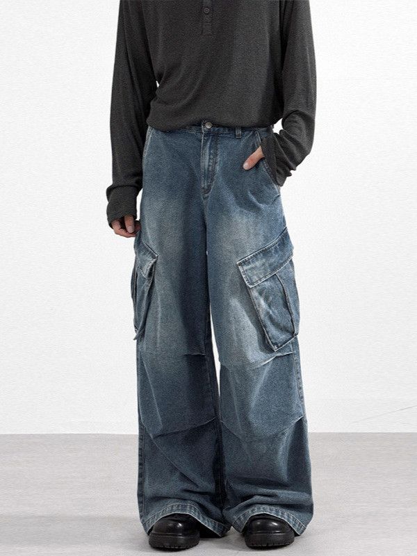 Japanese Brand Men's Cleanfit multi-pocket patchwork distressed work jeans Size US 32 / EU 48 - 2 Thumbnail