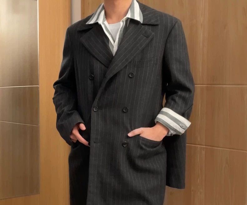 Comme des Garcons Rei Kawakubo wears a dark gray striped suit jacket for men- Size US M / EU 48-50 / 2 - 1 Thumbnail