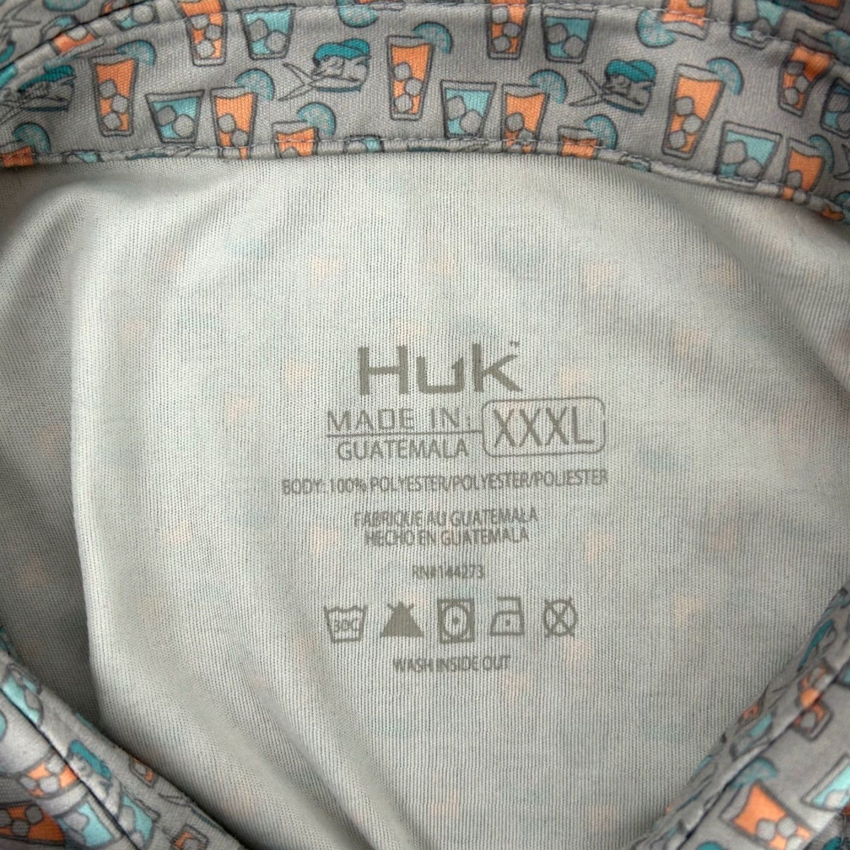 Vintage Huk Polo Shirt Mens XXXL Grey Multi Cocktail Print Performance All Over Print Polo Shirt Mens XXXL Grey Multi Cocktail Print Size US XXL / EU 58 / 5 - 3 Thumbnail