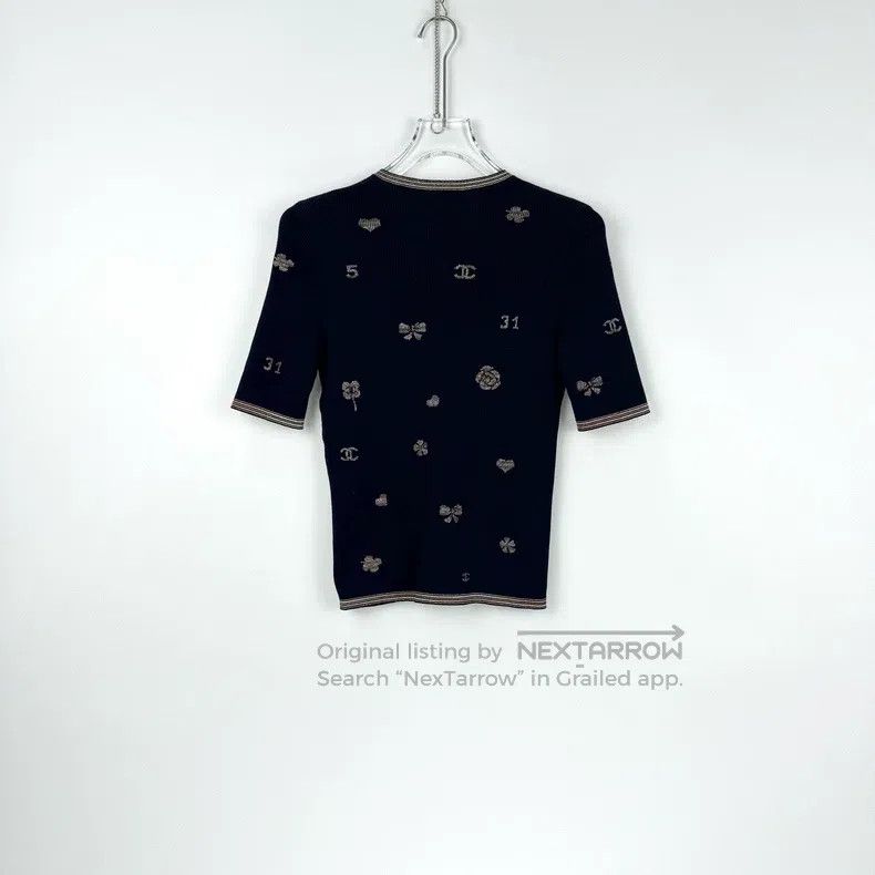 Chanel Chanel Dark blue full logo short-sleeved knitwear Size XS / US 0-2 / IT 36-38 - 4 Thumbnail