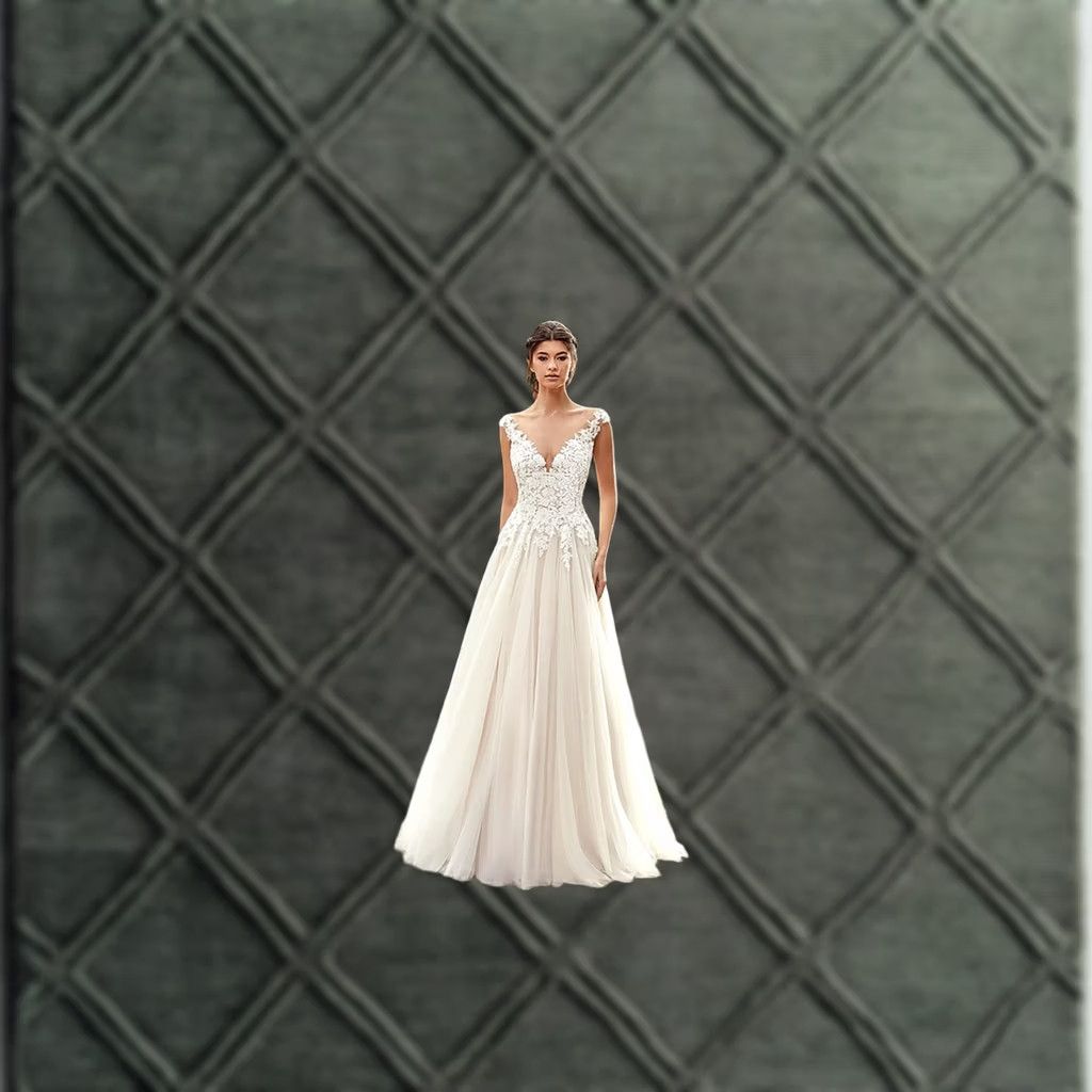 Vintage Eddy K. A-Line Lace Beaded Wedding Dress Gown Champagne Small 2 Size ONE SIZE - 1 Thumbnail