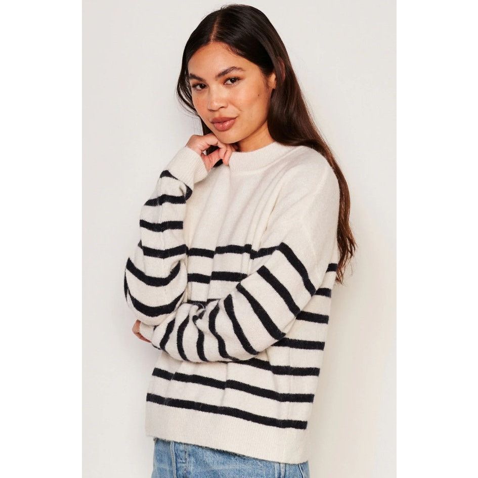 Bailey 44 Bailey / 44 Sundry Striped Mock Neck Thick Fuzzy Sweater Size S / US 4 / IT 40 - 1 Thumbnail