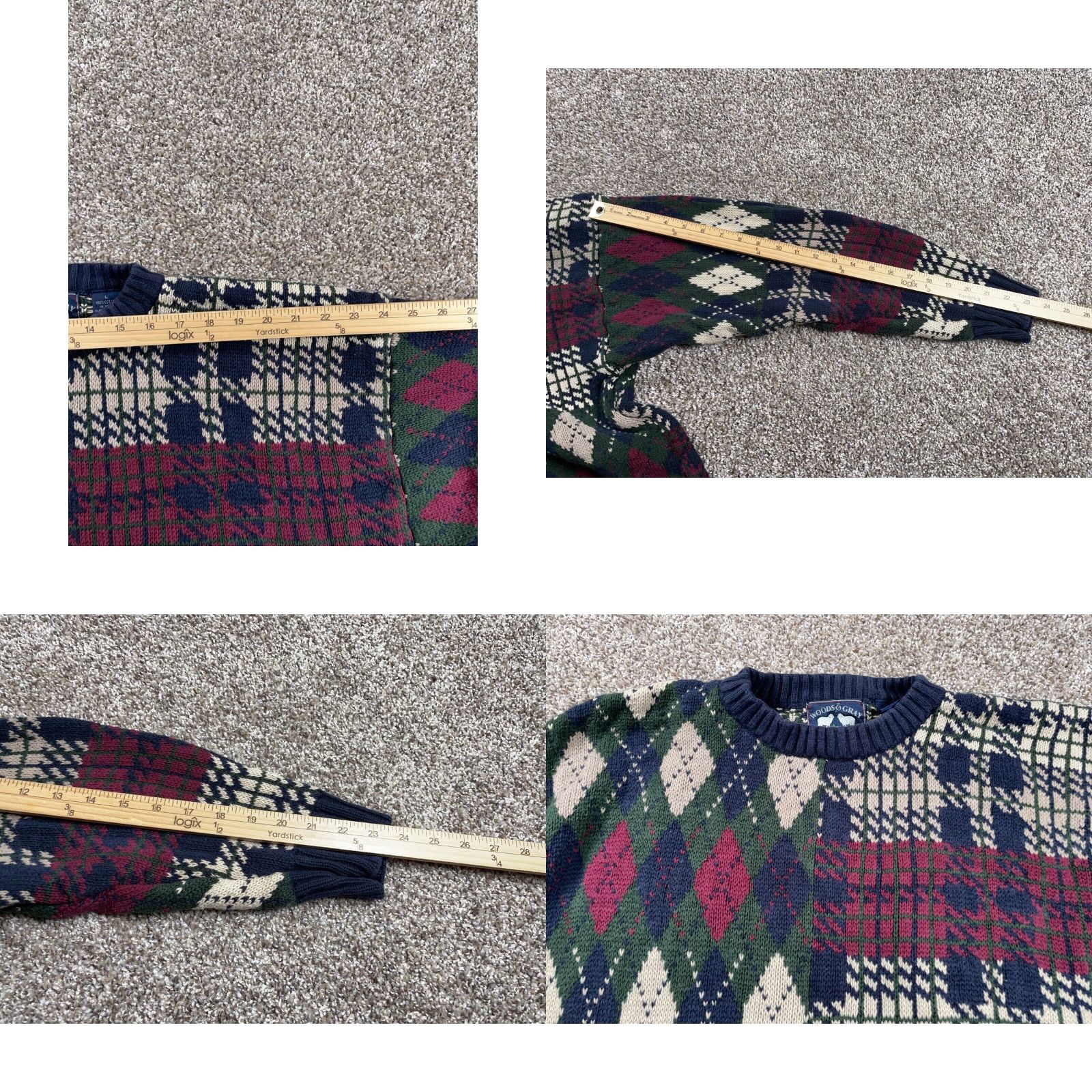 Vintage VINTAGE Woods & Gray Men's XL Sweater Chunky Knit Pullover Casual Blue Plaid Cotton Winter Size US XL / EU 56 / 4 - 8 Thumbnail