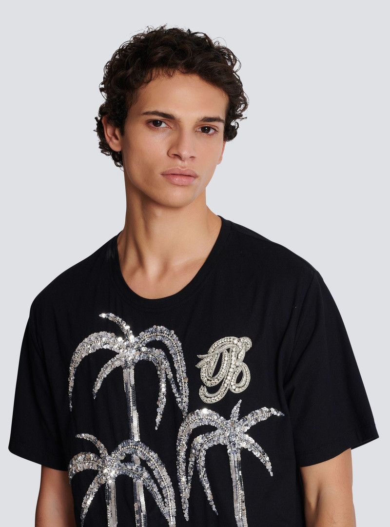 Balmain o1mt1gz0126 Embroidered Palm Tree T-Shirt in Black Size US XL / EU 56 / 4 - 7 Thumbnail