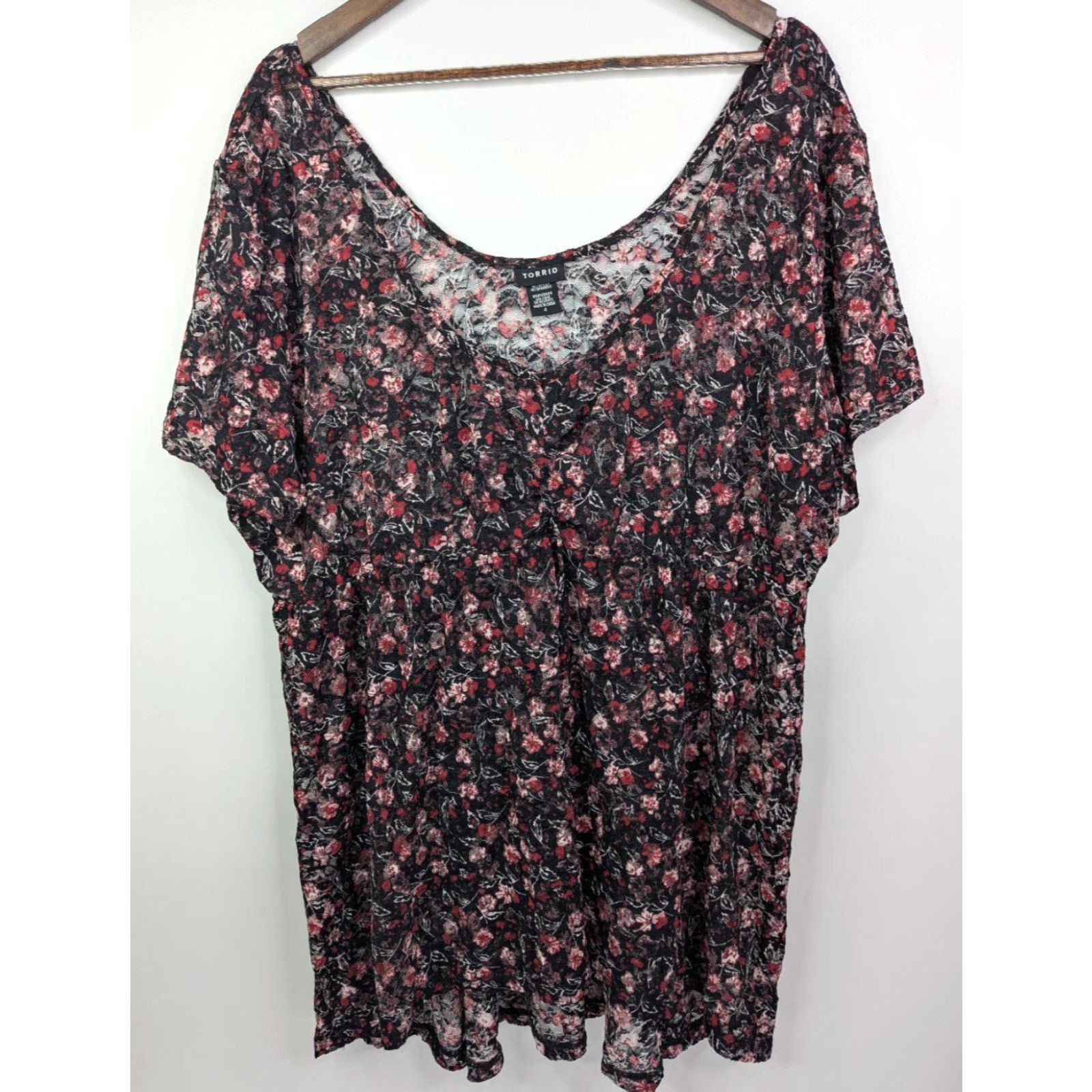 Torrid Torrid Blouse Black Pink Rose Floral Lace Peplum Top Size 4X Plus Sheer All Seasons Breathable Stretch Fit & Flare Women Womens Size XXL / US 16-18 / IT 52-54 - 2 Thumbnail