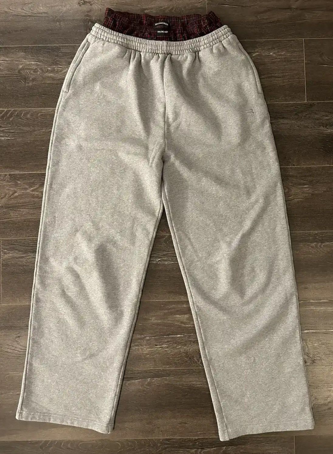 image of Balenciaga Trompe-L’Oeil Double Waist Boxer Sweatpants Fw21 in Grey, Men's (Size 30)