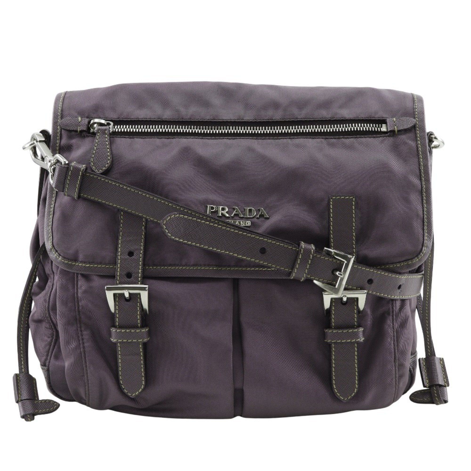 Prada Prada Women's Shoulder Bag BT0687, Nylon and Leather MIRTILLO, Purple, A5 Size, with Belt Clasp Size ONE SIZE - 1 Thumbnail