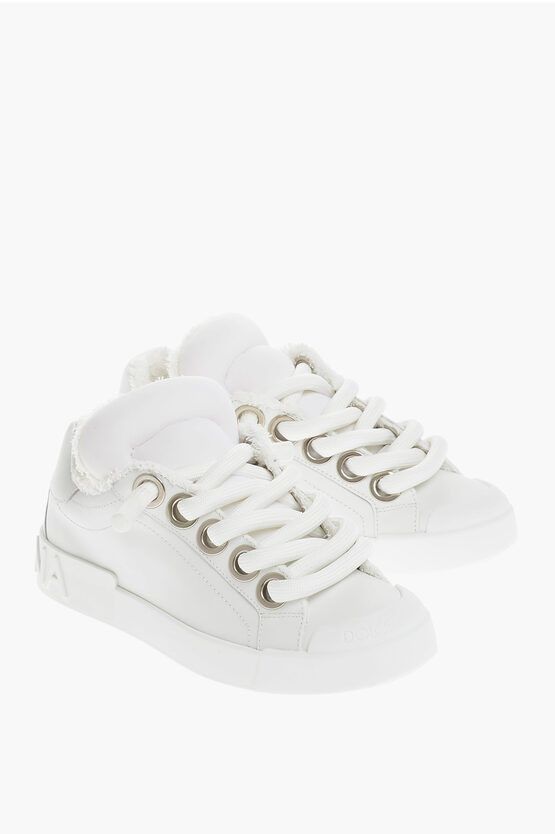 image of Dolce Gabbana D&g Leather Skater Sneakers With Logoed Sole in White, Men's (Size 12)