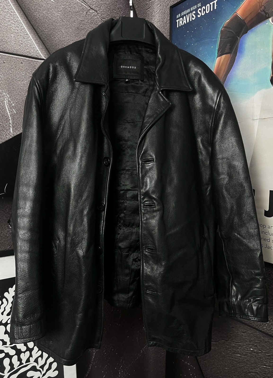 Versace Oakwood Leather Jacket Black XL Minimal Vintage Coat Size US XL / EU 56 / 4 - 1 Thumbnail