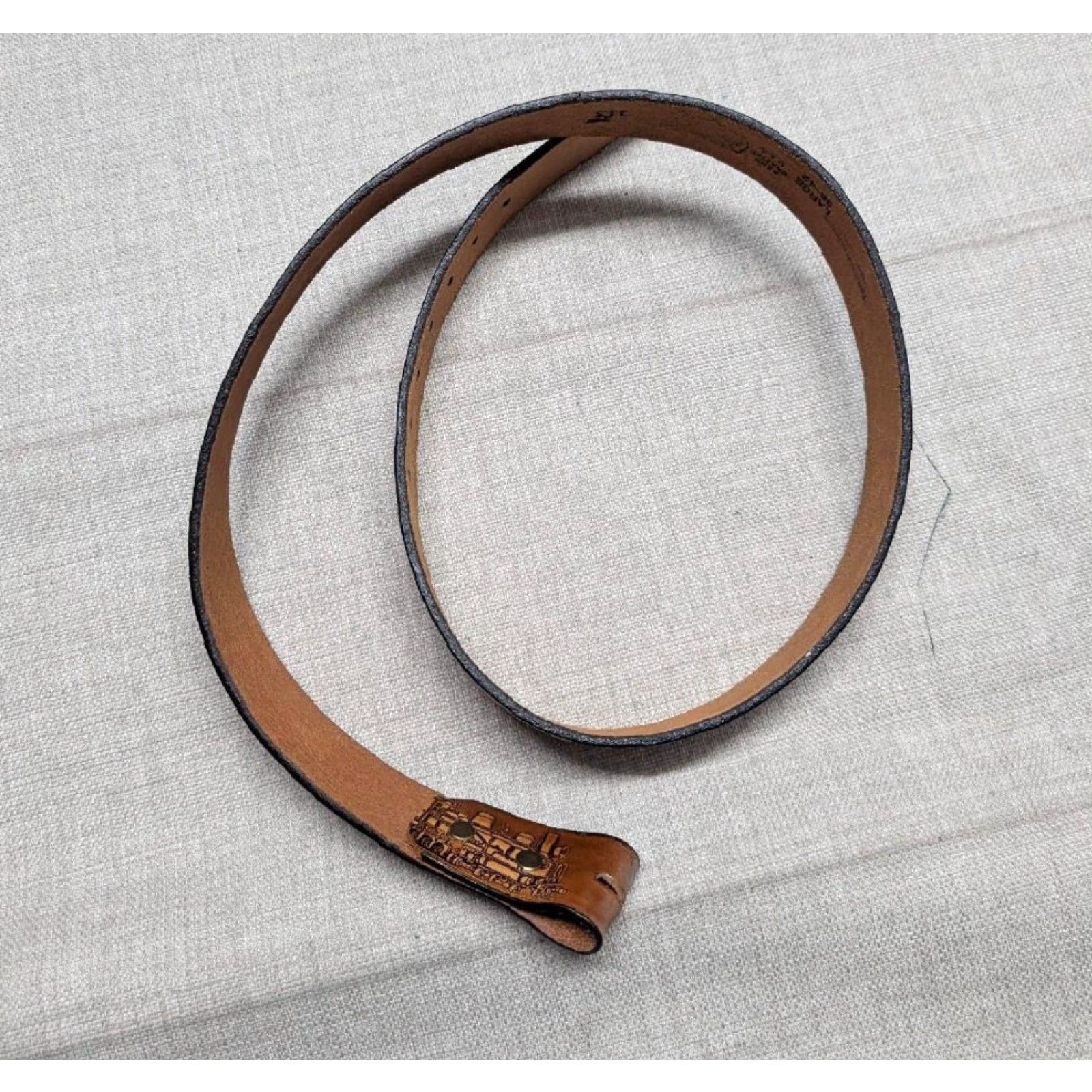 Vintage VINTAGE vintage USA made TOOLED buckle belt TRAINS locomotives 38 brown WESTERN leather Size 38 - 6 Thumbnail