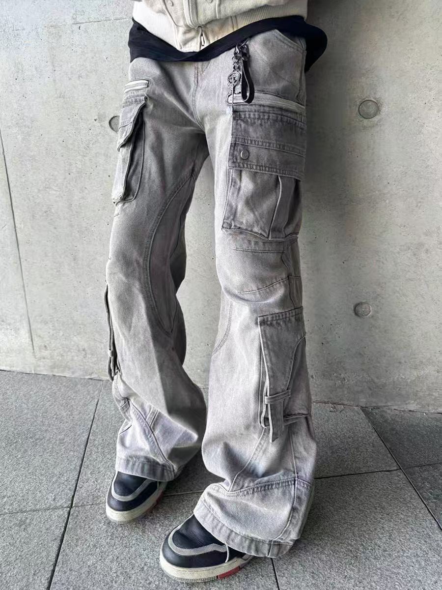 High Street Multi-Pocket Workwear Micro Flare Jeans