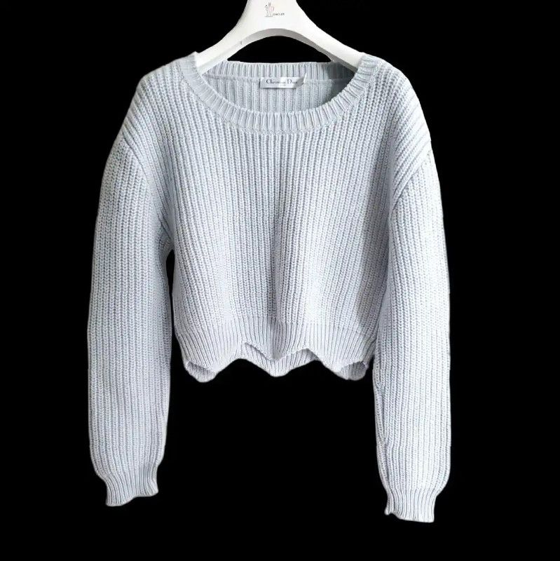 Dior Dior Light Blue Wool Cropped Sweater for Women 0089 Size S / US 4 / IT 40 - 1 Thumbnail