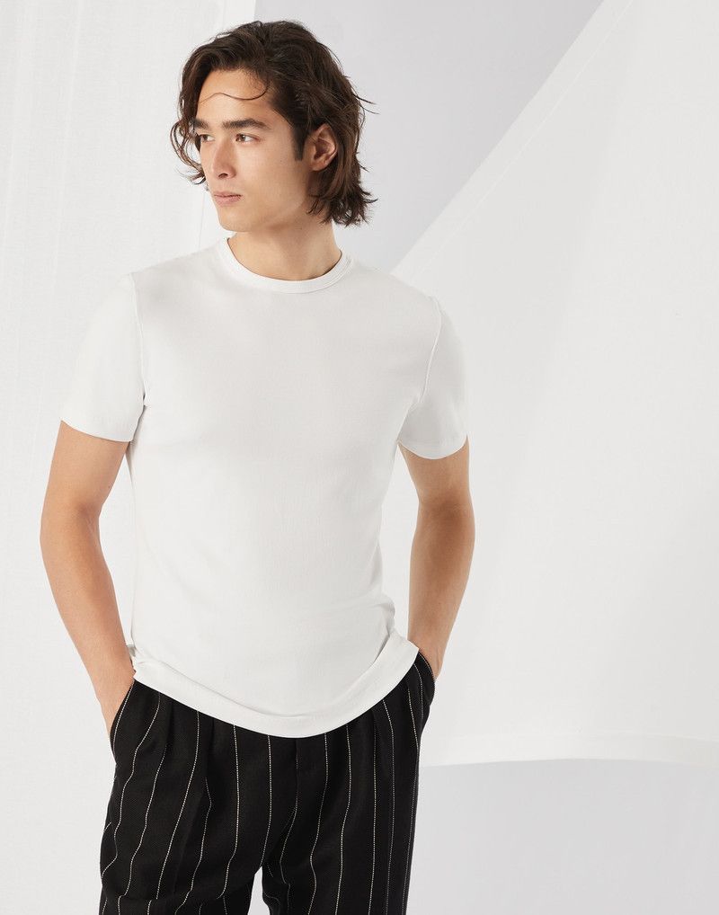Brunello Cucinelli o1la1rc1a0326 Crew Neck T-Shirt in White Size US XL / EU 56 / 4 - 1 Thumbnail