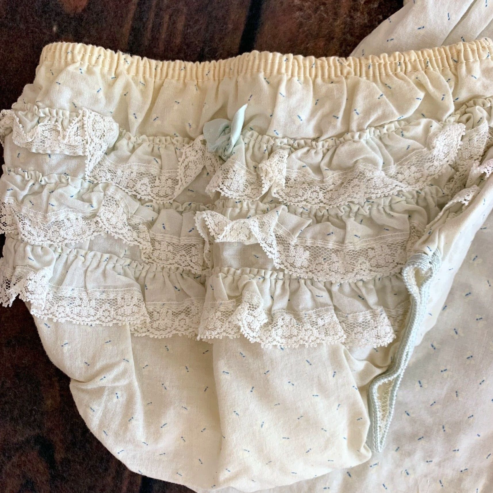 Vintage VINTAGE Handmade Butterflies Lace Rufflebottom Dress 12 Months Girls 1950s Blue Short Sleeve 1950s Dress Size ONE SIZE - 2 Thumbnail