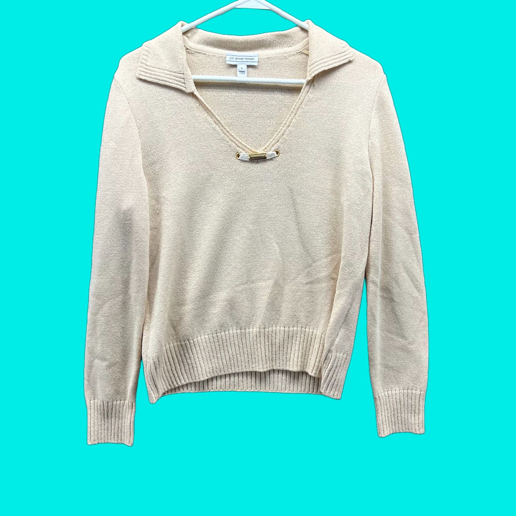 St. John VINTAGE St John Sport Sweater Women Small Beige Fleece Wool Rayon Tan Long Sleeve USA Size S / US 4 / IT 40 - 1 Thumbnail