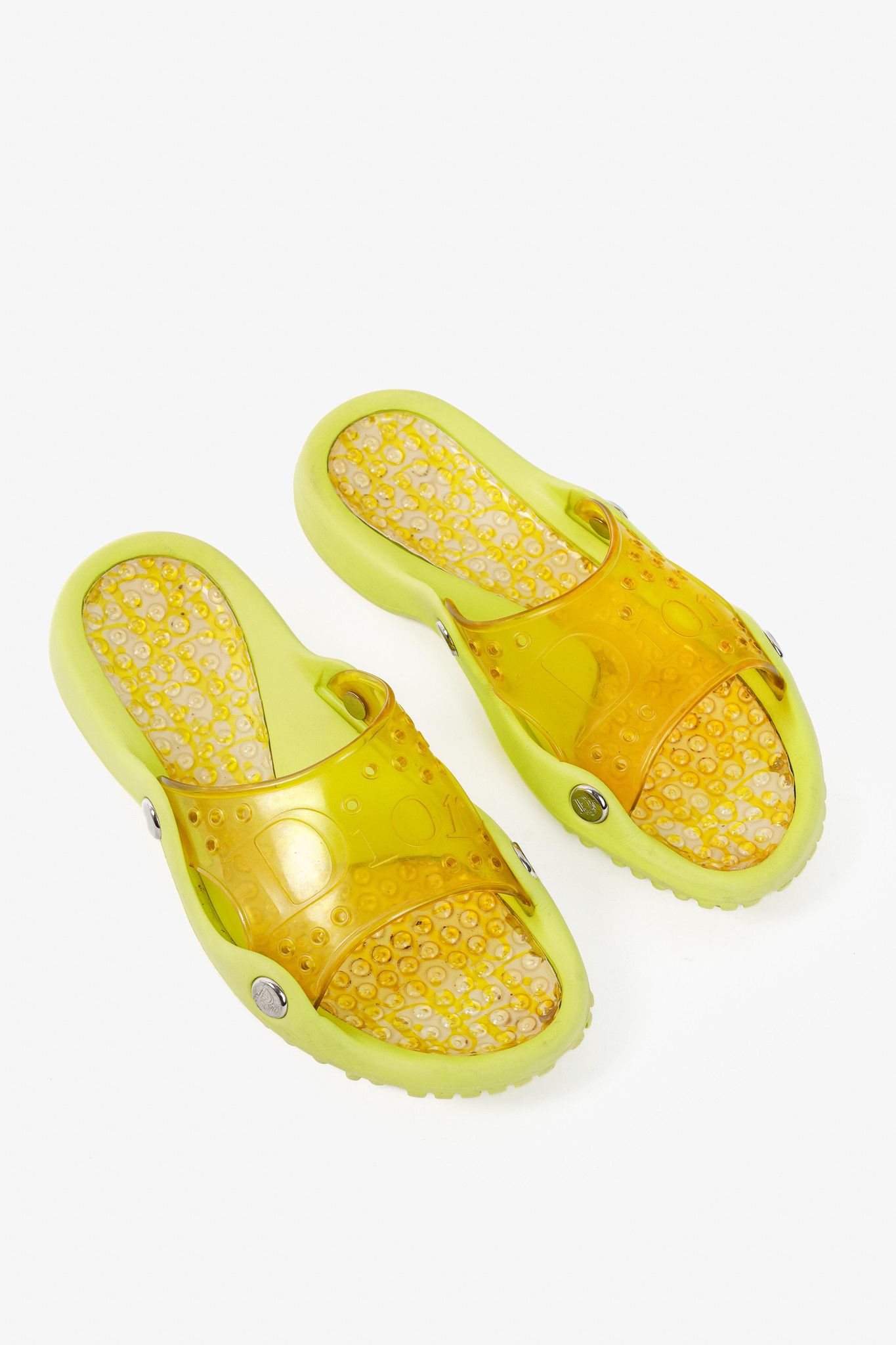 Dior Dior Y2K Yellow Perforated Logo Rubber Slide Sandals Size US 7.5 / IT 37.5 - 1 Thumbnail