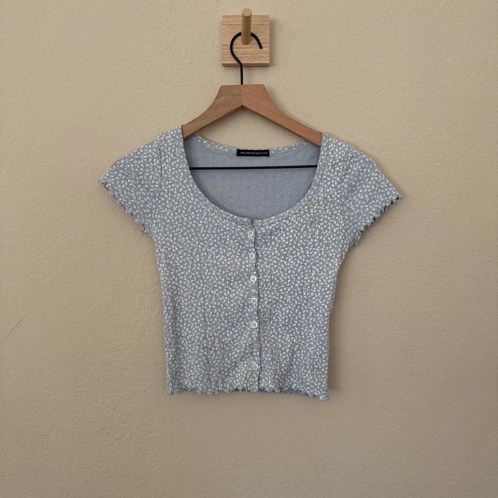 Other Brandy Melville Blue Floral Zelly Crop Top Size ONE SIZE - 1 Thumbnail