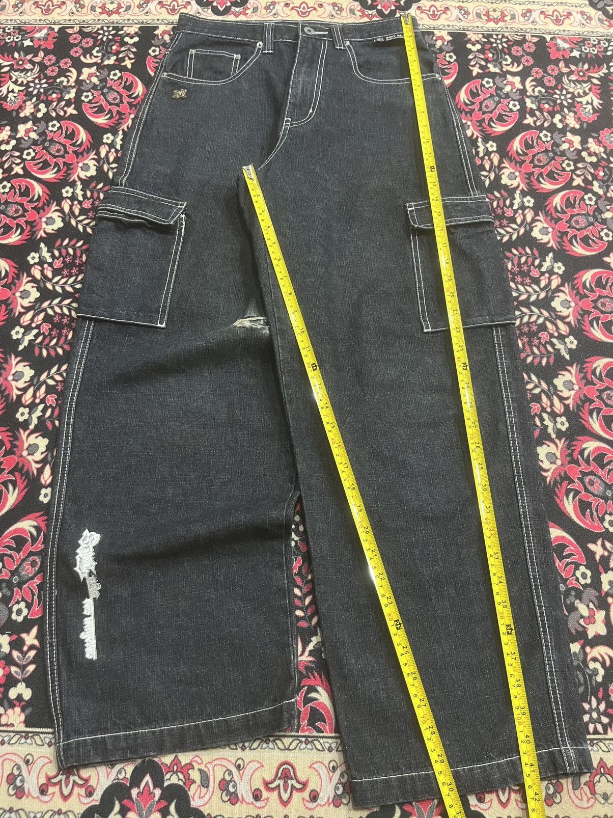 JNCO Vintage Soul Los Angeles Cargo Baggy Black Washed Jeans Size US 29 - 17 Thumbnail