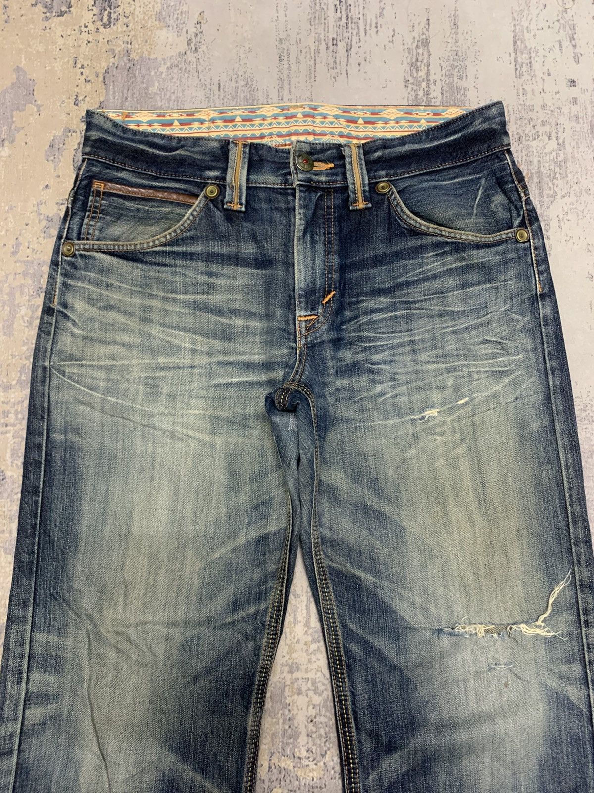 If Six Was Nine Edwin XV Navajo Distress Faded Denim Bootcut Mudmax Goa Size US 34 / EU 50 - 2 Thumbnail