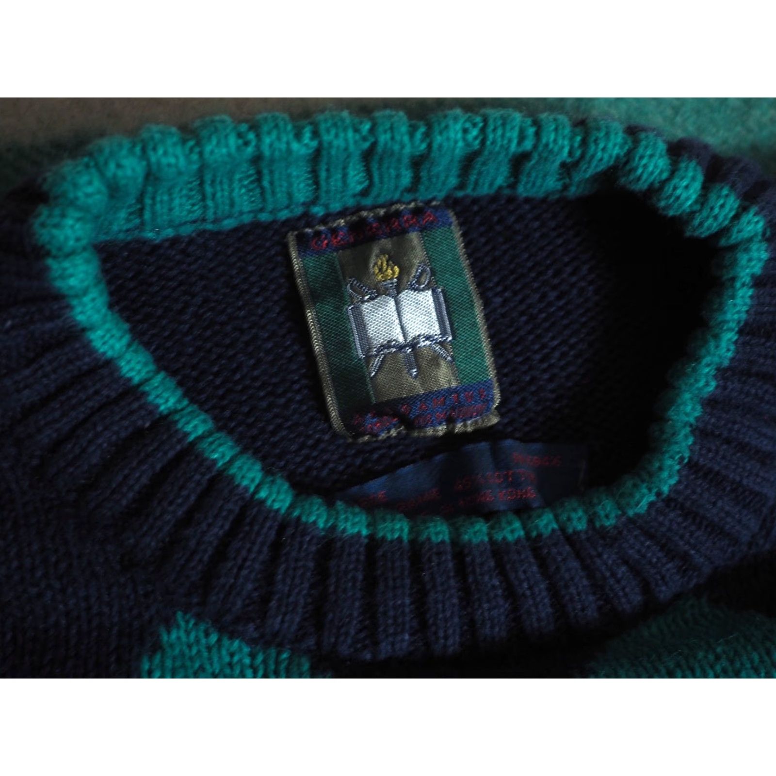 Vintage VINTAGE Generra Pullover Sweater Shirt Mens L 80s 90s Cotton Teal Blue Argyle Secretary/Geek Size US L / EU 52-54 / 3 - 3 Thumbnail