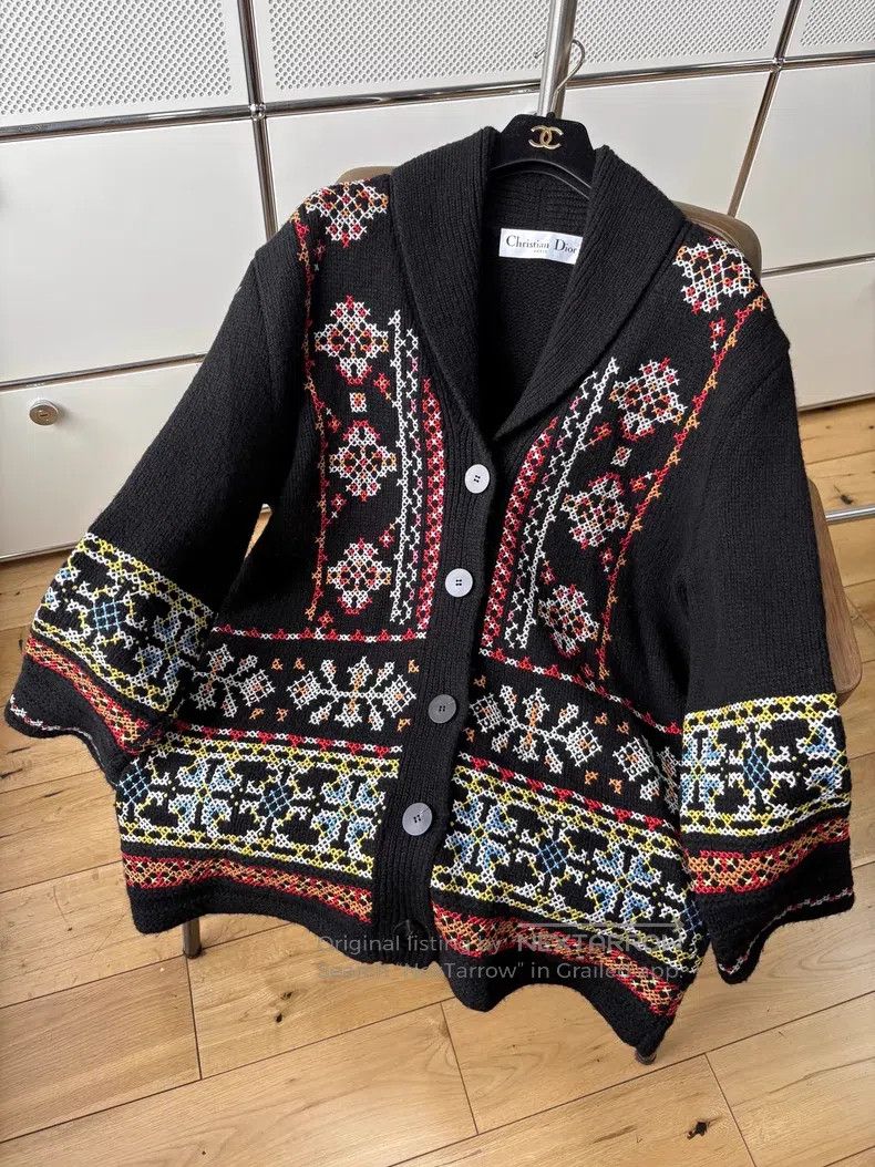 Dior Dior Black lapel jacquad single-breasted knitted jacket Size XS / US 0-2 / IT 36-38 - 4 Thumbnail