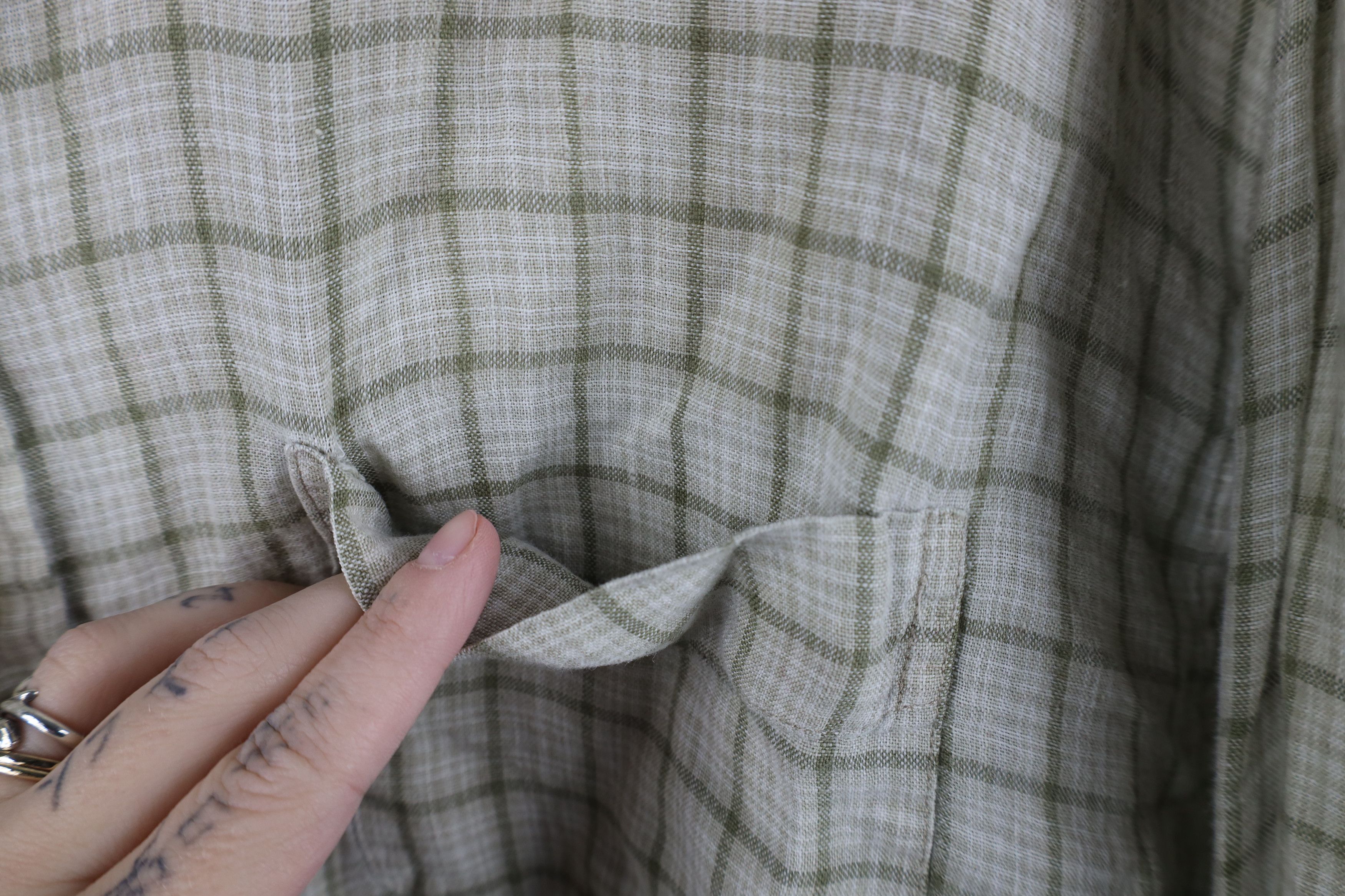 J.Crew Vintage J Crew Linen Collared Button Shirt Green Plaid Size US XL / EU 56 / 4 - 4 Thumbnail