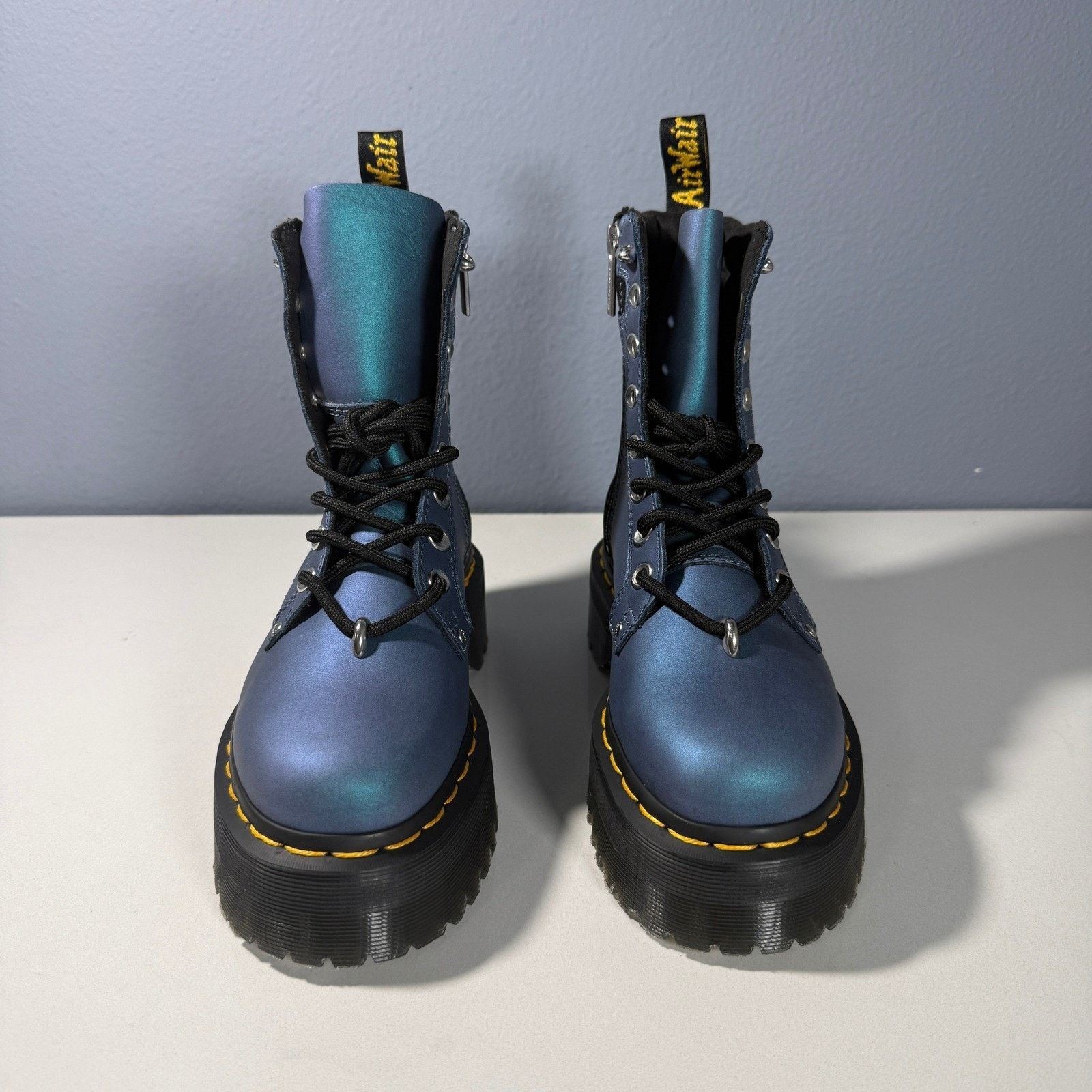 Dr. Martens Dr. Martens Jadon HDW II Iridescent Blue Platform Boots Size US 5 / IT 35 - 7 Thumbnail
