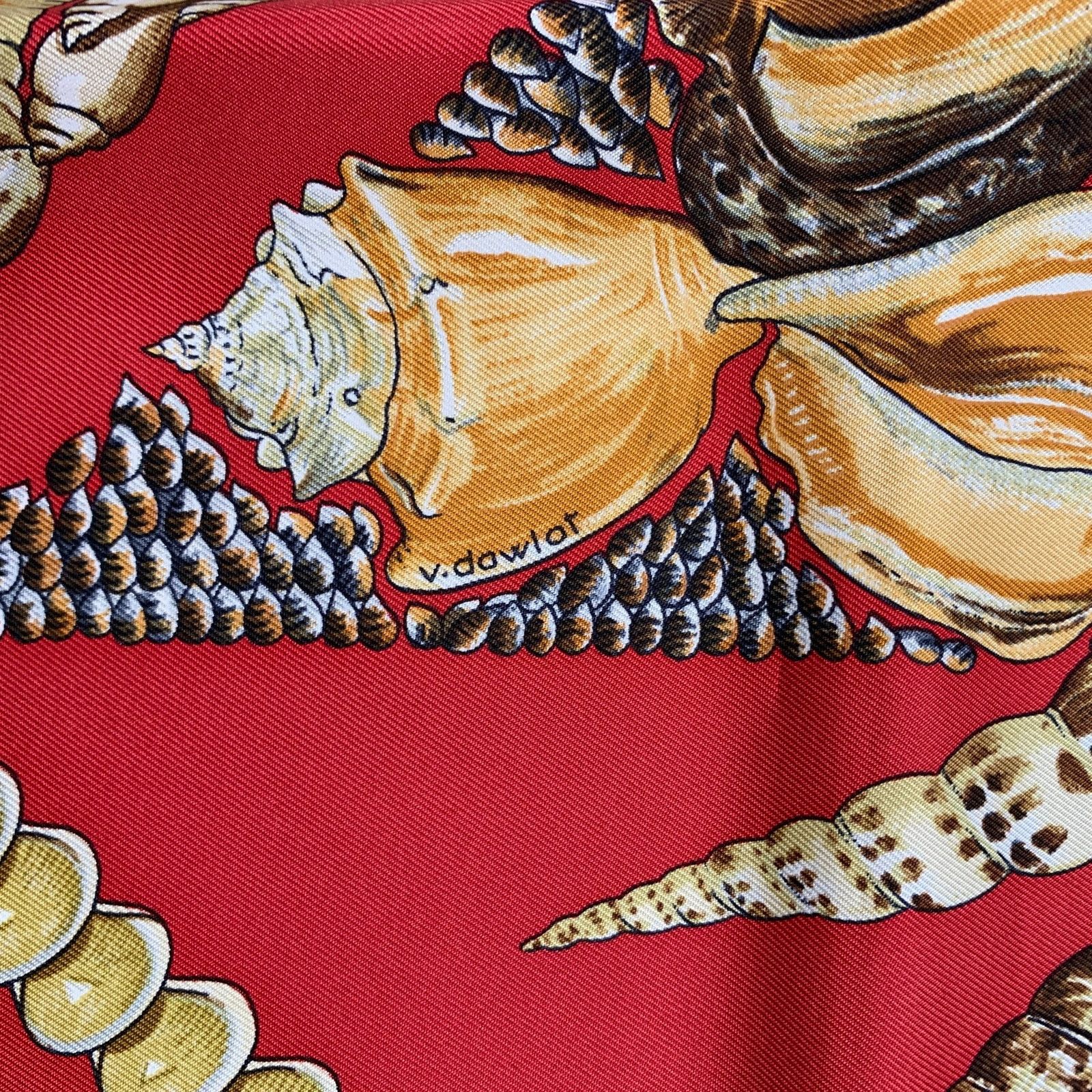 Hermes HERMES Red Gold Print Silk Scarves Size ONE SIZE - 4 Thumbnail